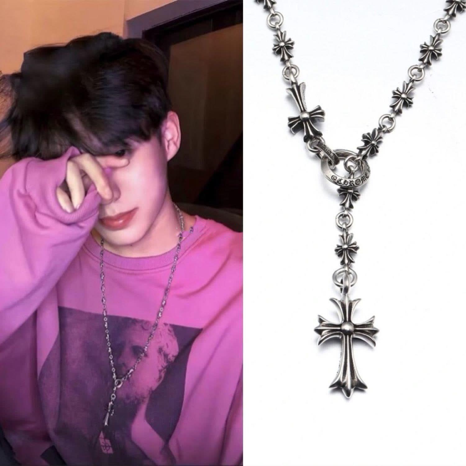 Chrome Hearts Sterling Silver Cross Pendant Necklace